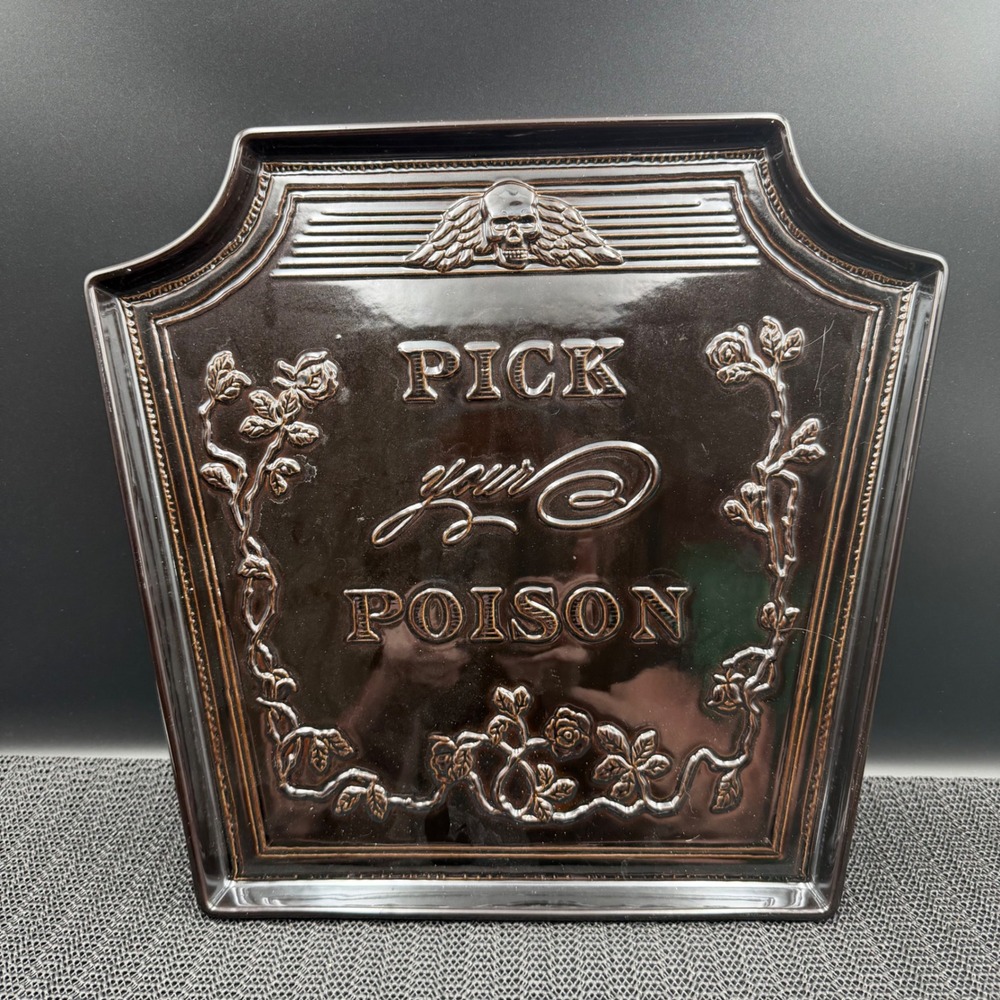 Threshold Halloween Pick Your Poison Stoneware Serving Platter Skull Rose Black